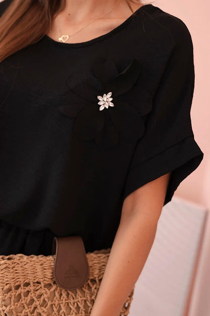 Дамски комплект от вискоза с декоративно цвете и широк панталон ART0109