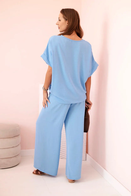 Дамски комплект от вискоза с декоративно цвете и широк панталон ART0109