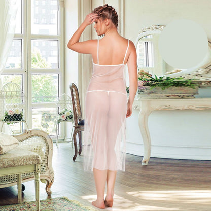 Макси дантелена нощница с прашки ME-06005