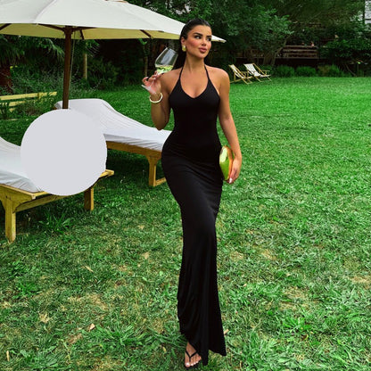 Вечерна черна рокля с гол гръб EO-0987