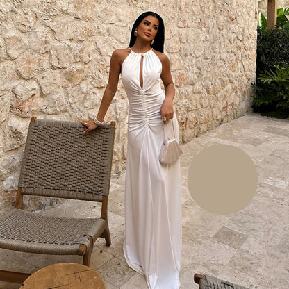 Дълга бяла рокля с голи рамена EO-0993