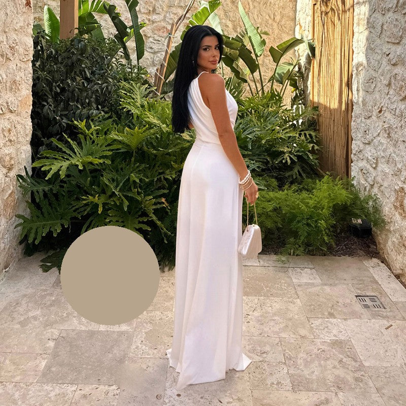 Дълга бяла рокля с голи рамена EO-0993