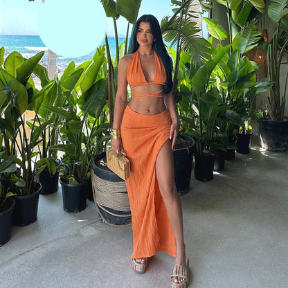 Летен комплект от пола и топ с връзки EO-1028