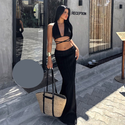 Летен комплект от пола и топ с връзки EO-1028