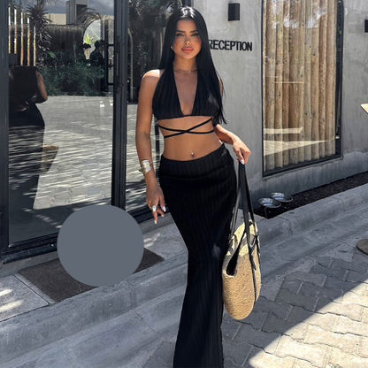 Летен комплект от пола и топ с връзки EO-1028