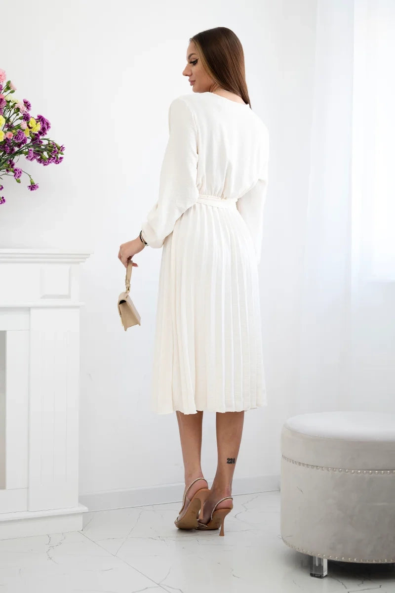 Плисирана рокля с колан на кръста 1027M