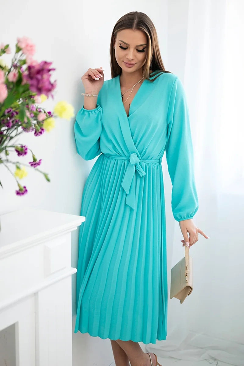 Плисирана рокля с колан на кръста 1027M