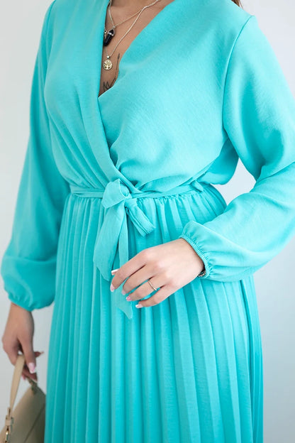 Плисирана рокля с колан на кръста 1027M