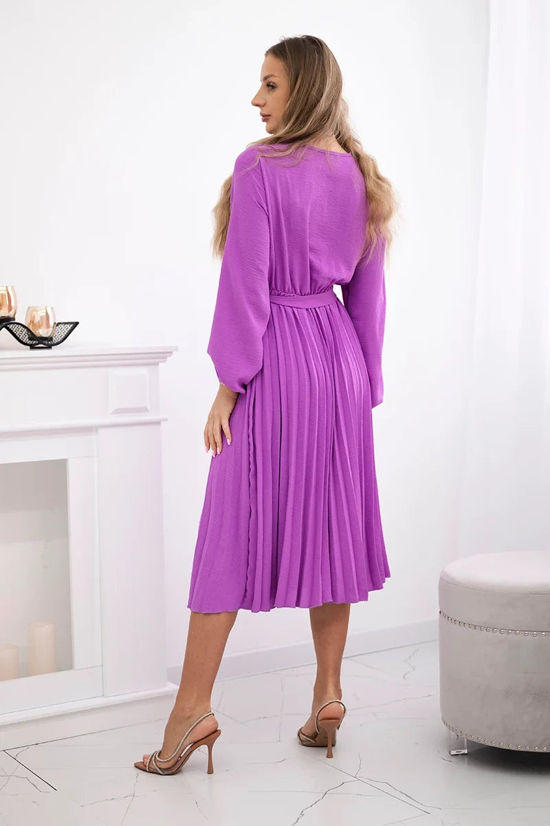 Плисирана рокля с колан на кръста 1027M
