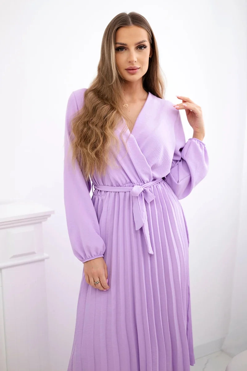 Плисирана рокля с колан на кръста 1027M