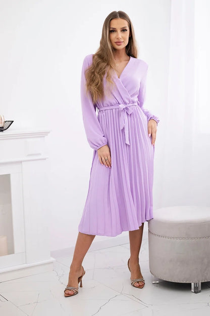 Плисирана рокля с колан на кръста 1027M