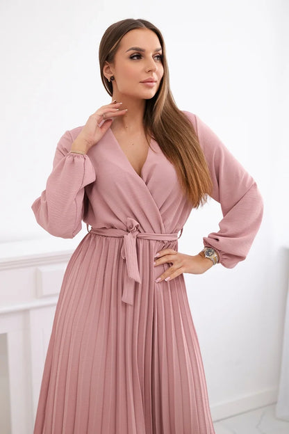 Плисирана рокля с колан на кръста 1027M