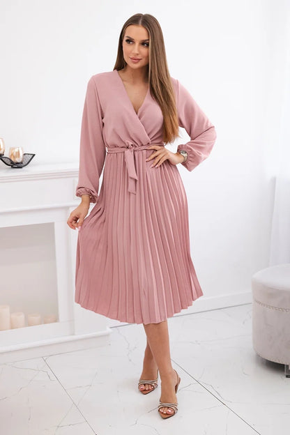 Плисирана рокля с колан на кръста 1027M