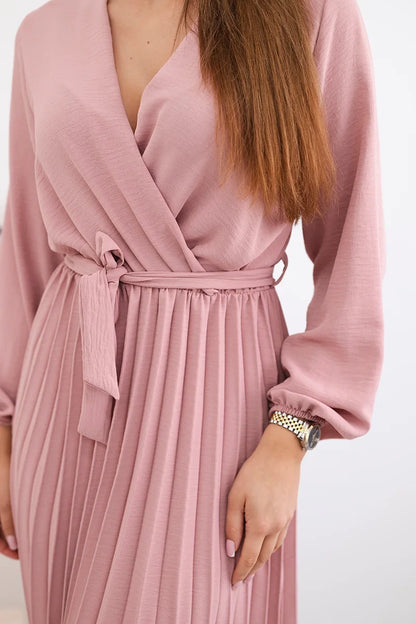 Плисирана рокля с колан на кръста 1027M