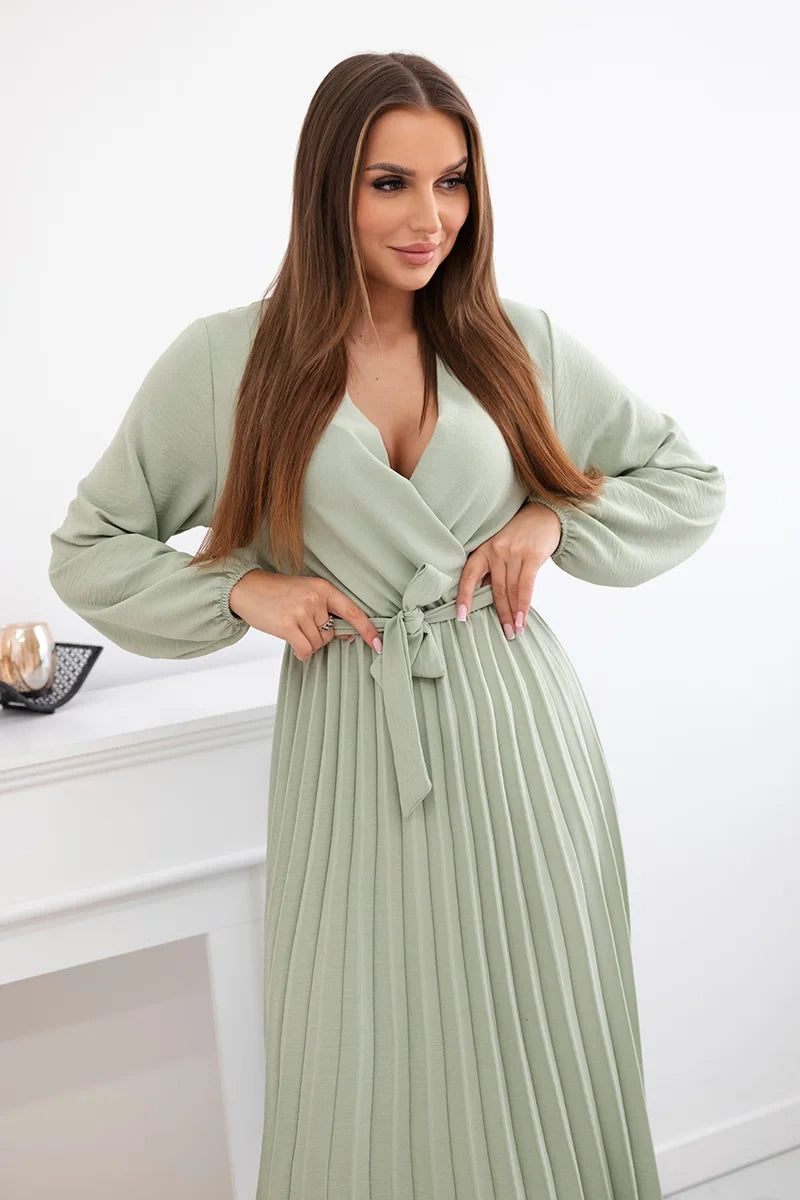 Плисирана рокля с колан на кръста 1027M
