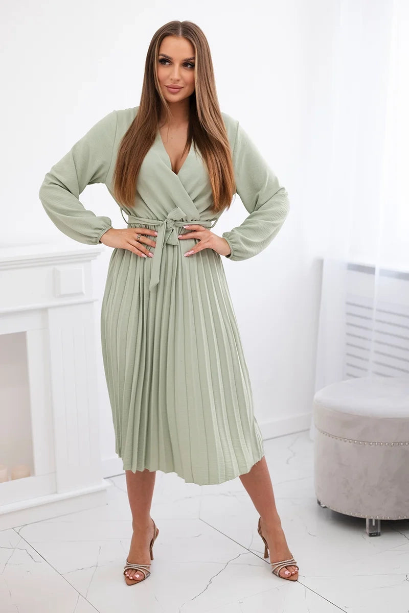 Плисирана рокля с колан на кръста 1027M