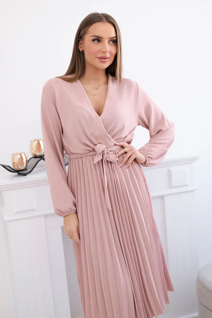 Плисирана рокля с колан на кръста 1027M