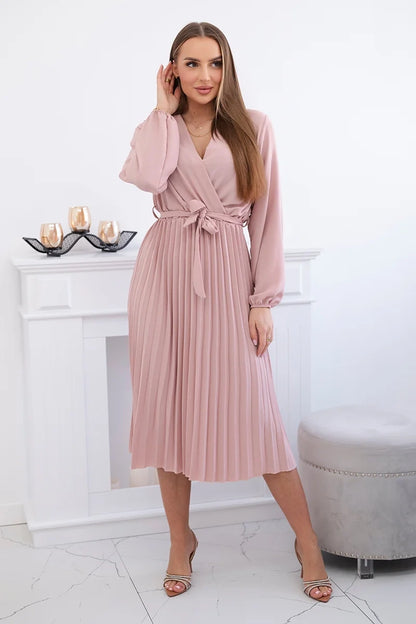 Плисирана рокля с колан на кръста 1027M
