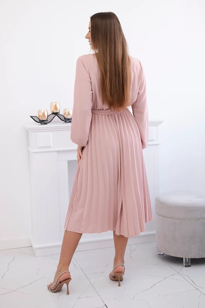 Плисирана рокля с колан на кръста 1027M