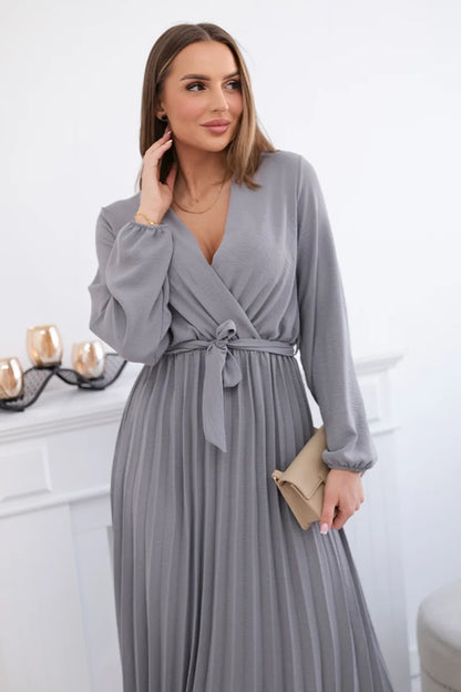 Плисирана рокля с колан на кръста 1027M
