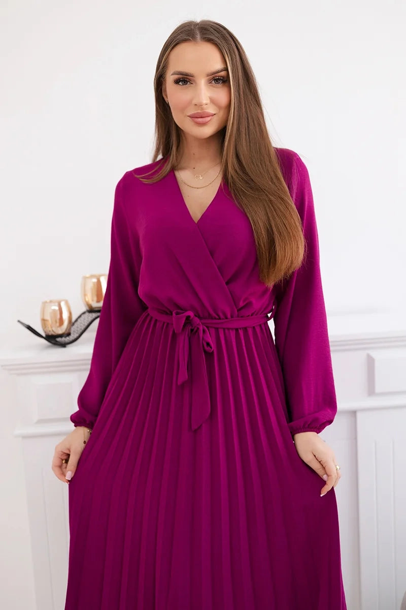 Плисирана рокля с колан на кръста 1027M