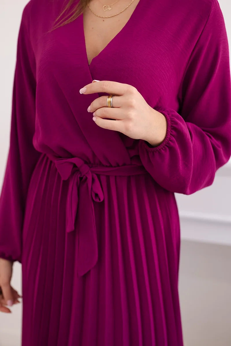 Плисирана рокля с колан на кръста 1027M