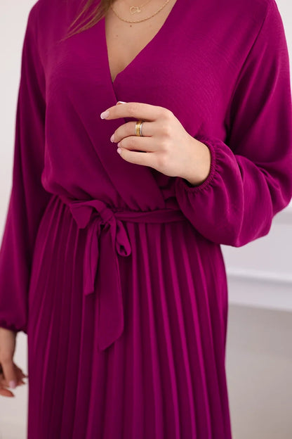 Плисирана рокля с колан на кръста 1027M