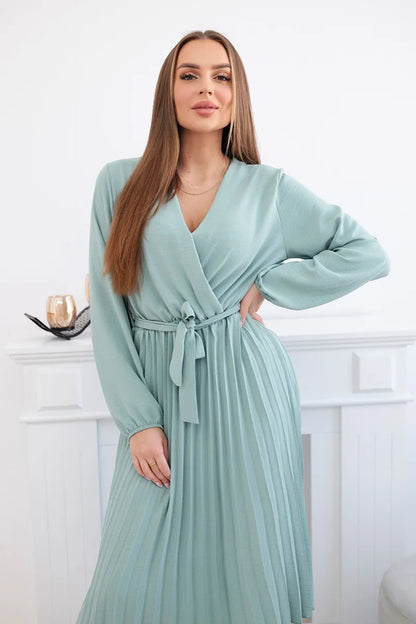 Плисирана рокля с колан на кръста 1027M