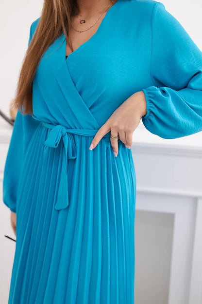 Плисирана рокля с колан на кръста 1027M