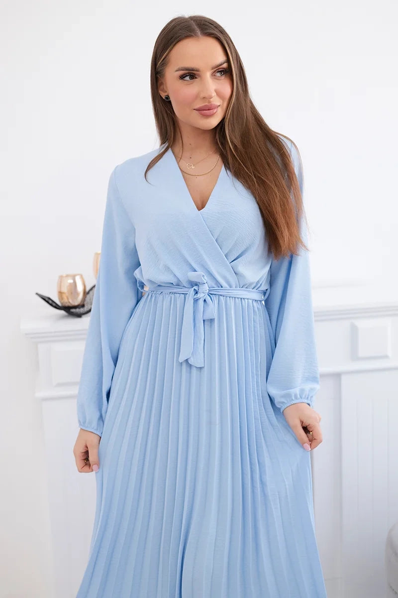 Плисирана рокля с колан на кръста 1027M