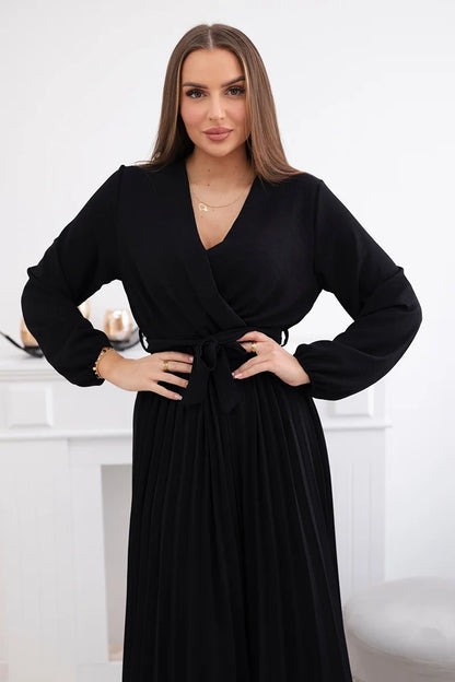 Плисирана рокля с колан на кръста 1027M