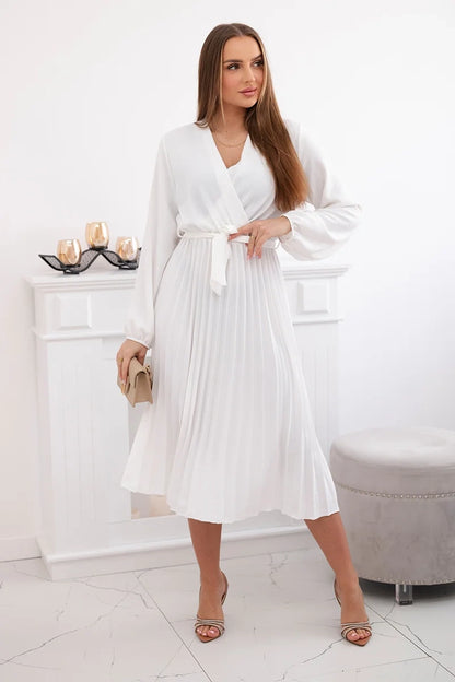 Плисирана рокля с колан на кръста 1027M