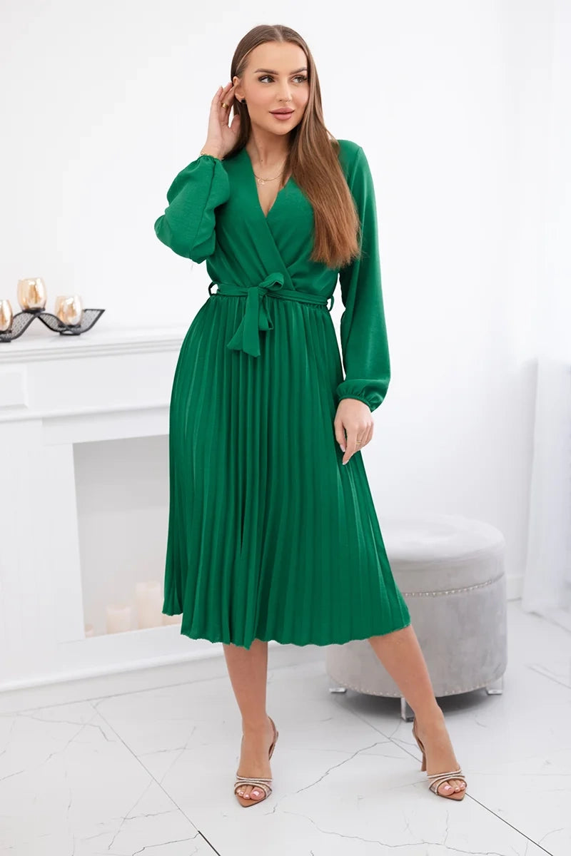 Плисирана рокля с колан на кръста 1027M