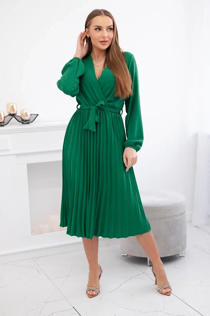Плисирана рокля с колан на кръста 1027M