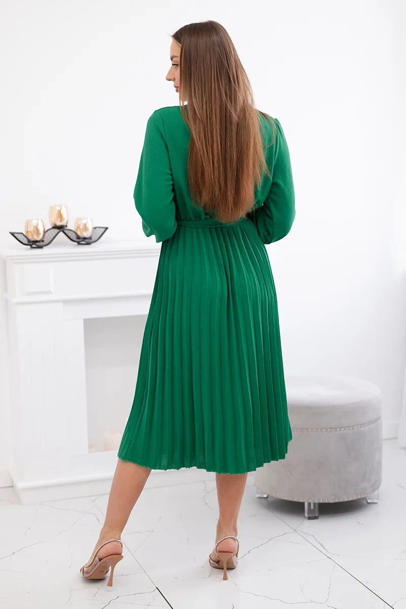 Плисирана рокля с колан на кръста 1027M