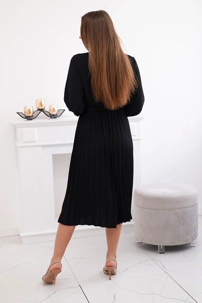 Плисирана рокля с колан на кръста 1027M