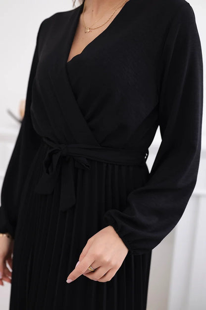 Плисирана рокля с колан на кръста 1027M