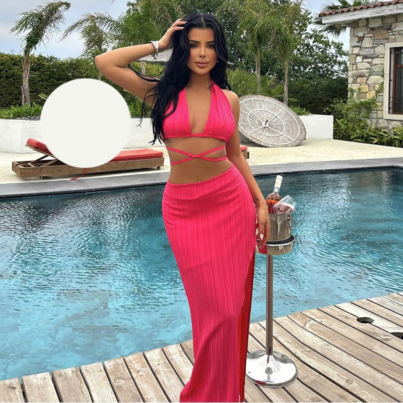 Летен комплект от пола и топ с връзки EO-1028