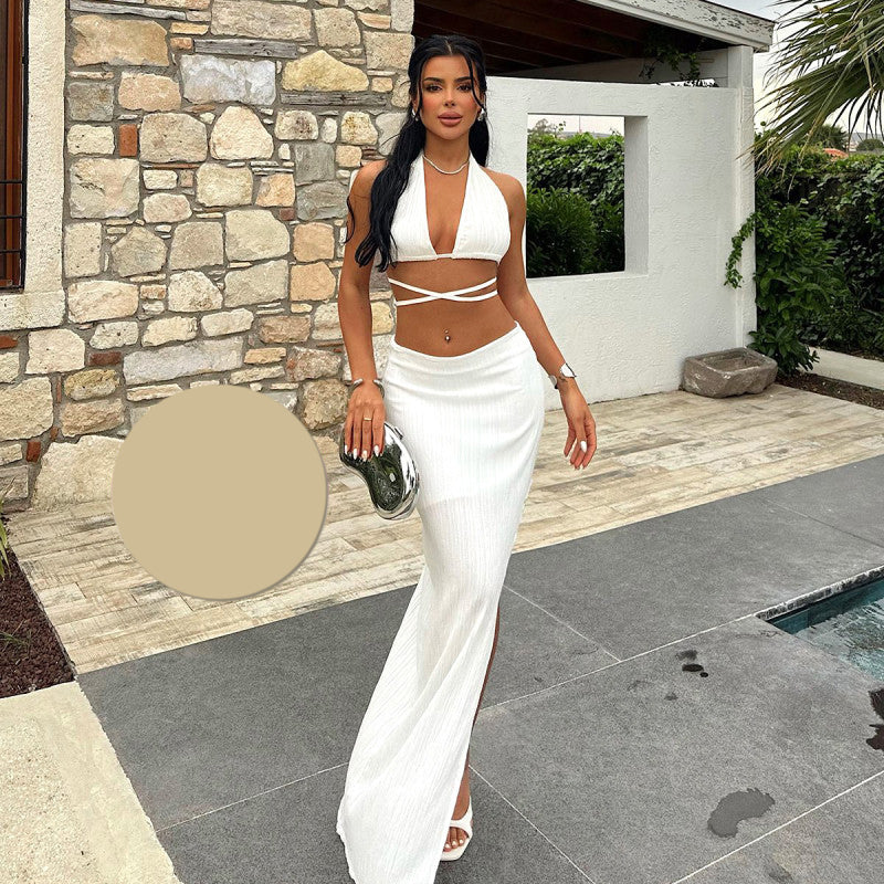 Летен комплект от пола и топ с връзки EO-1028