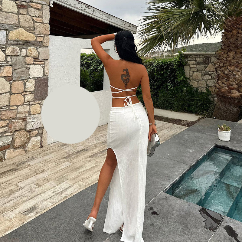 Летен комплект от пола и топ с връзки EO-1028