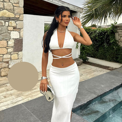 Летен комплект от пола и топ с връзки EO-1028