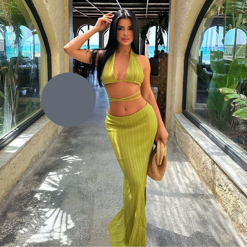 Летен комплект от пола и топ с връзки EO-1028