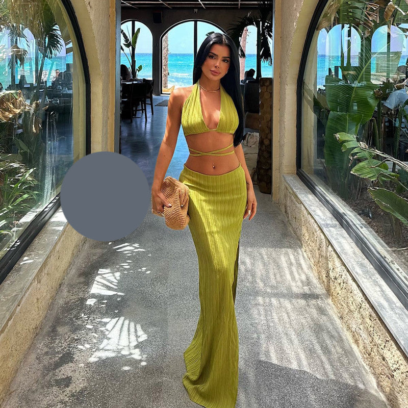 Летен комплект от пола и топ с връзки EO-1028