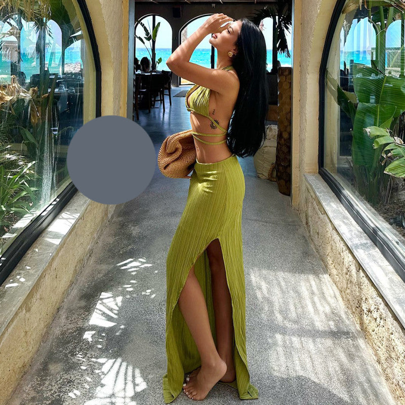 Летен комплект от пола и топ с връзки EO-1028