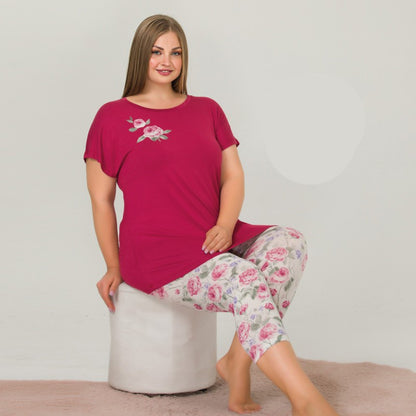 Макси дамска пижама от тениска с клин LY-10641