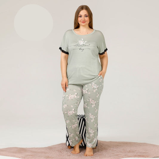 Пижама с къс ръкав и дълъг панталон 10858