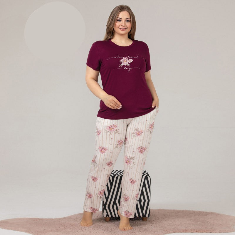 Дамска пижама с къс ръкав и дълъг панталон 10863