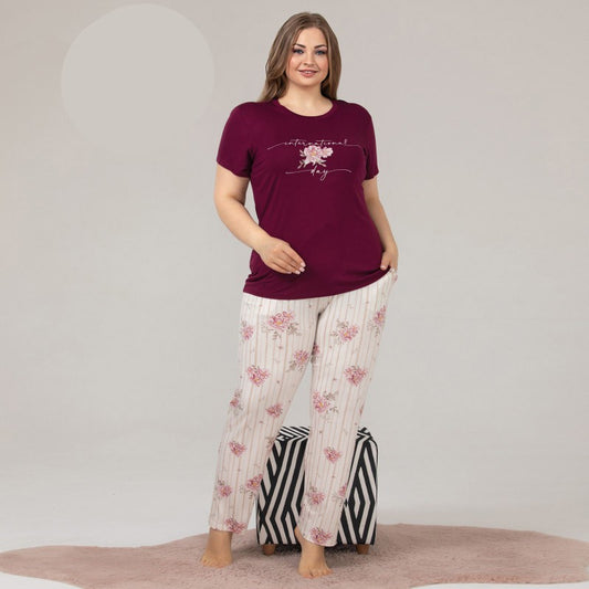 Дамска пижама с къс ръкав и дълъг панталон 10863