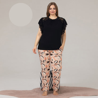 Дамска пижама с къс ръкав и дълъг панталон 10865