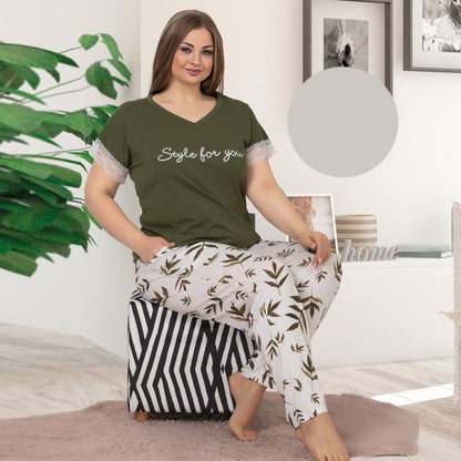 Дамска пижама с къс ръкав и панталон 10866